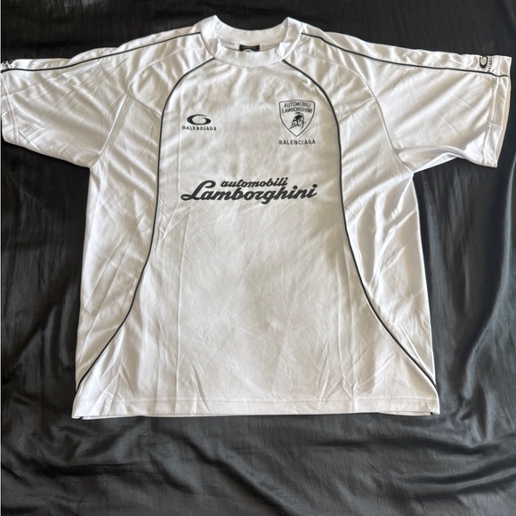 Balenciaga White Short-Sleeve Lamborghini Logo Jersey